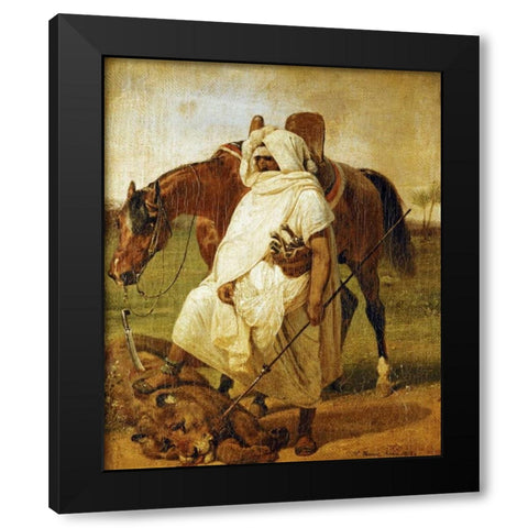The Lion Hunter Black Modern Wood Framed Art Print with Double Matting by Vernet, Horace