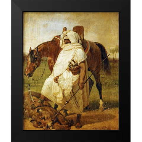 The Lion Hunter Black Modern Wood Framed Art Print by Vernet, Horace