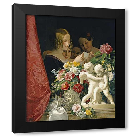 Young Women Reading a Letter Black Modern Wood Framed Art Print by Waldmuller, Ferdinand Georg