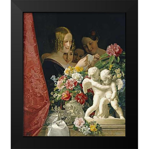 Young Women Reading a Letter Black Modern Wood Framed Art Print by Waldmuller, Ferdinand Georg