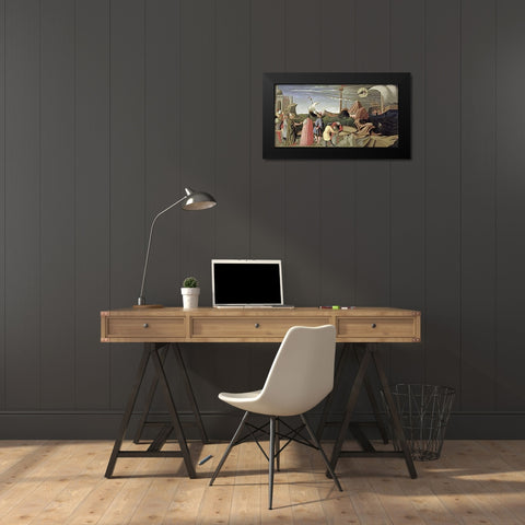 Predella Triptych Story of Saint Luke Black Modern Wood Framed Art Print by Angelico, Fra