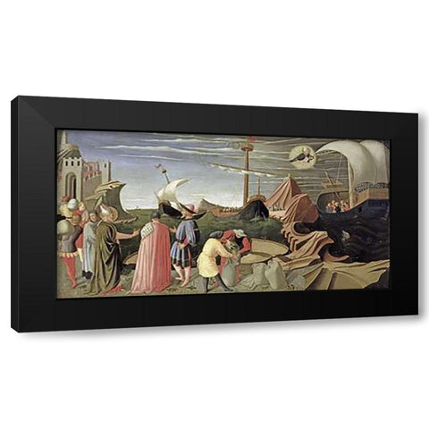 Predella Triptych Story of Saint Luke Black Modern Wood Framed Art Print with Double Matting by Angelico, Fra