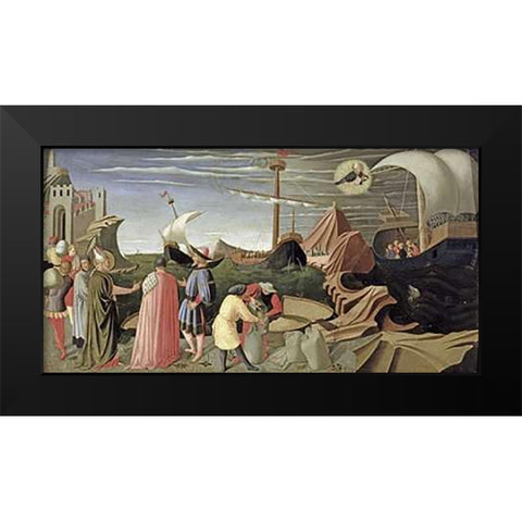 Predella Triptych Story of Saint Luke Black Modern Wood Framed Art Print by Angelico, Fra
