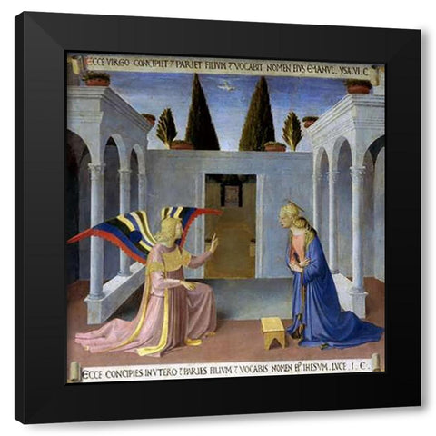 Story of The Life of Museumist The Annunciation Black Modern Wood Framed Art Print by Angelico, Fra