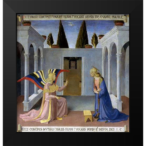 Story of The Life of Museumist The Annunciation Black Modern Wood Framed Art Print by Angelico, Fra