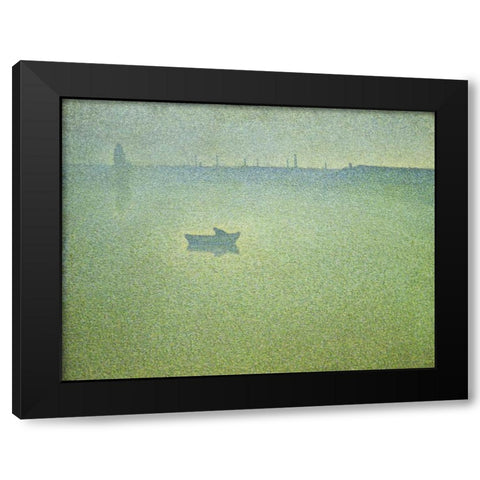 Seine at Dawn Black Modern Wood Framed Art Print by Angrand, Charles