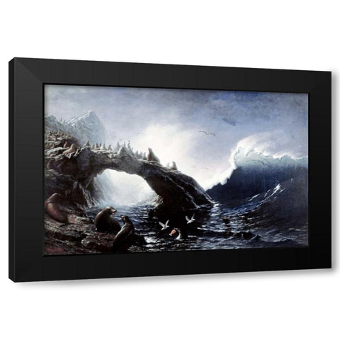 Farallon Island Black Modern Wood Framed Art Print with Double Matting by Bierstadt, Albert