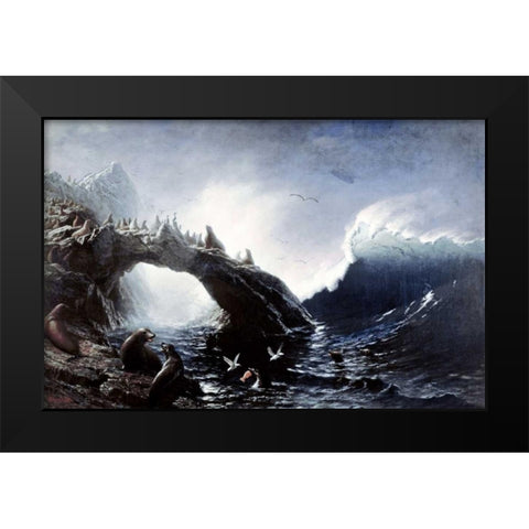 Farallon Island Black Modern Wood Framed Art Print by Bierstadt, Albert