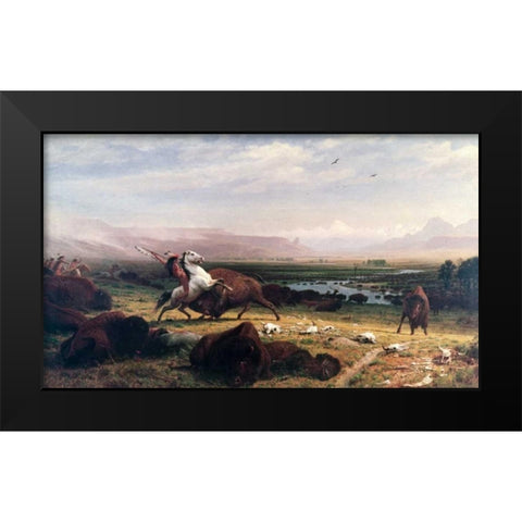 Last of the Buffalo Black Modern Wood Framed Art Print by Bierstadt, Albert