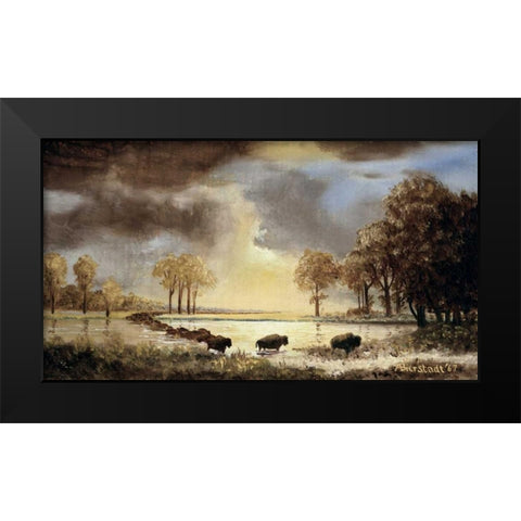 The Buffalo Trail, 1867 Black Modern Wood Framed Art Print by Bierstadt, Albert
