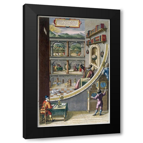 Tycho Brahe and Others With Astronomical Instruments Black Modern Wood Framed Art Print by Blaeu, Joan