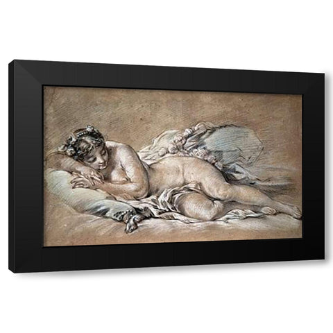 A Young Girl Sleeping Black Modern Wood Framed Art Print with Double Matting by Boucher, Francois