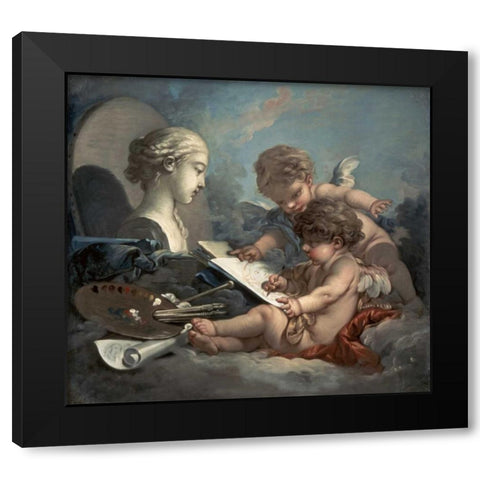 Amore, Allegory of Painting Black Modern Wood Framed Art Print by Boucher, Francois