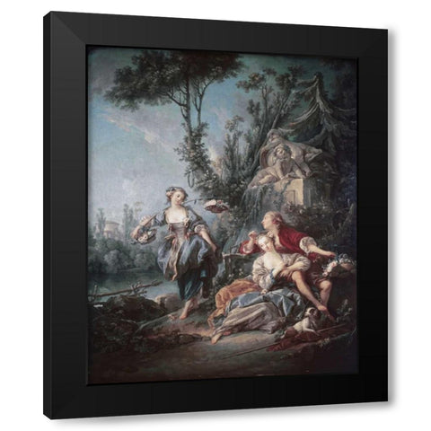Flower Gatherers Black Modern Wood Framed Art Print with Double Matting by Boucher, Francois