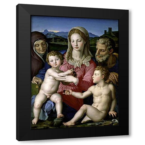 Family with Saint Anne and John the Baptist as a Child Black Modern Wood Framed Art Print with Double Matting by Bronzino, Agnolo