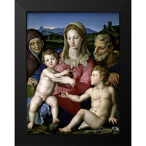 Family with Saint Anne and John the Baptist as a Child Black Modern Wood Framed Art Print by Bronzino, Agnolo