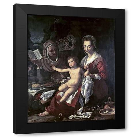 Holy Family Black Modern Wood Framed Art Print with Double Matting by Bronzino, Agnolo