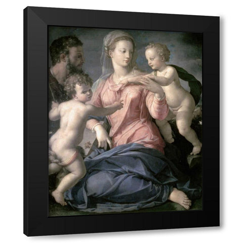 Holy Family Black Modern Wood Framed Art Print with Double Matting by Bronzino, Agnolo
