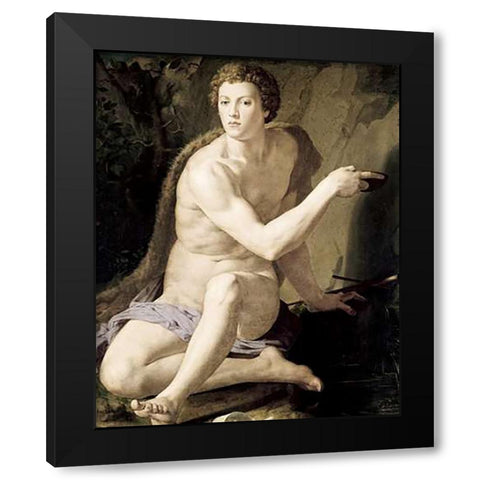 St. John The Baptist Black Modern Wood Framed Art Print with Double Matting by Bronzino, Agnolo