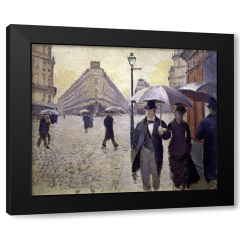 Paris Street--Rainy Weather - Study Black Modern Wood Framed Art Print by Caillebotte, Gustave