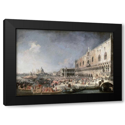 Reception of French Ambassador In Venice Black Modern Wood Framed Art Print with Double Matting by Canaletto