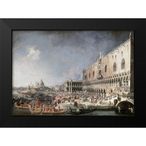 Reception of French Ambassador In Venice Black Modern Wood Framed Art Print by Canaletto