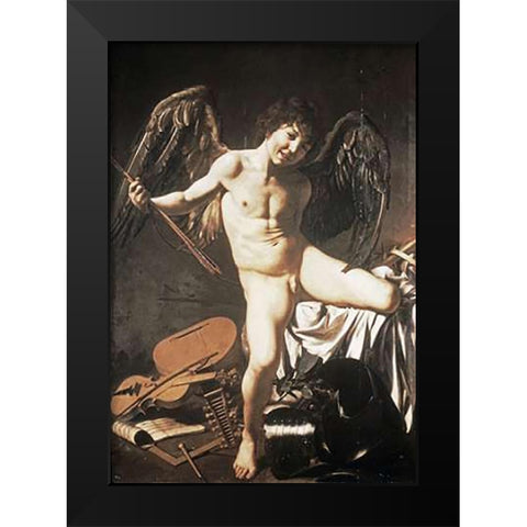 Amour Victorious Black Modern Wood Framed Art Print by Caravaggio
