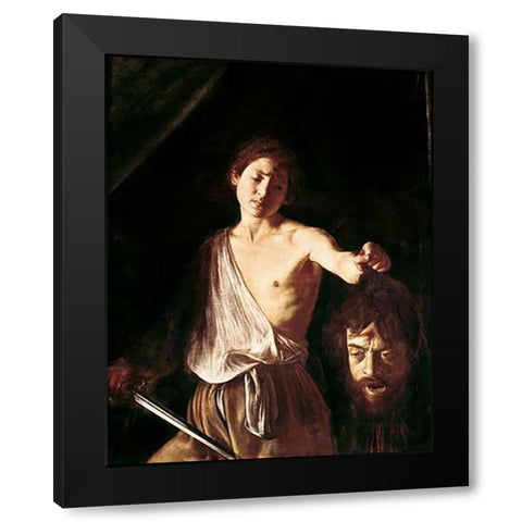 David With The Head of Goliath Black Modern Wood Framed Art Print with Double Matting by Caravaggio