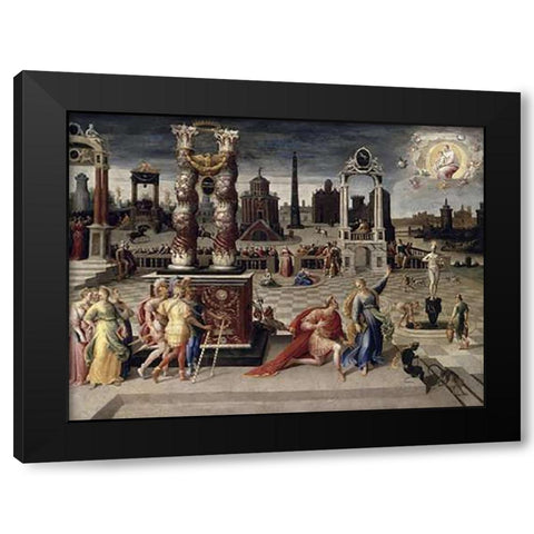 Augustus and The Tiburtine Sibyl Black Modern Wood Framed Art Print with Double Matting by Caron, Antoine
