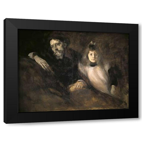 Alphonse Daudet and His Daughter Black Modern Wood Framed Art Print with Double Matting by Carriere, Eugene