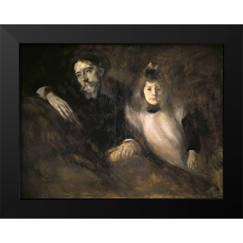 Alphonse Daudet and His Daughter Black Modern Wood Framed Art Print by Carriere, Eugene