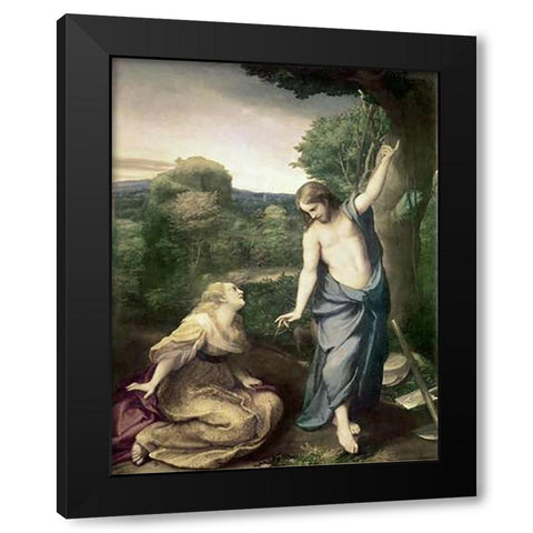 Noli Me Tangere Black Modern Wood Framed Art Print with Double Matting by Correggio