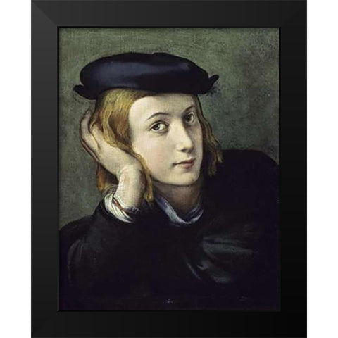 Portrait of a Young Man Black Modern Wood Framed Art Print by Correggio