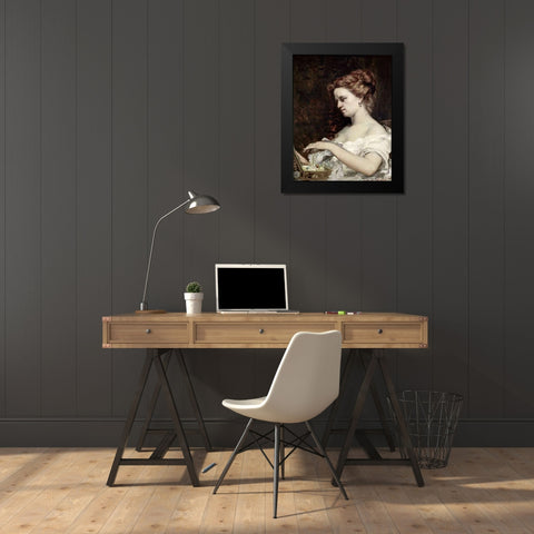 Woman With Jewels Black Modern Wood Framed Art Print by Courbet, Gustave