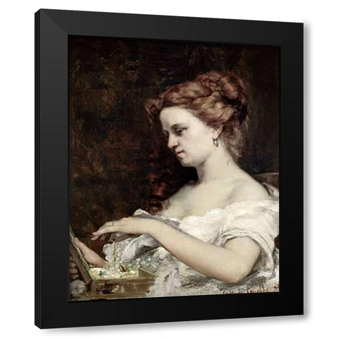 Woman With Jewels Black Modern Wood Framed Art Print with Double Matting by Courbet, Gustave