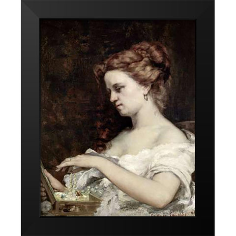 Woman With Jewels Black Modern Wood Framed Art Print by Courbet, Gustave