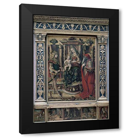 Madonna and Child With St. Jerome and St. Sebastian Black Modern Wood Framed Art Print by Crivelli, Carlo