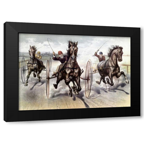 A Race For Blood Black Modern Wood Framed Art Print with Double Matting by Currier and Ives