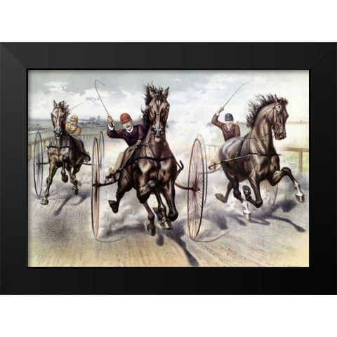 A Race For Blood Black Modern Wood Framed Art Print by Currier and Ives
