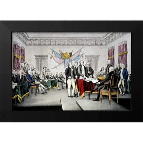 Declaration of Independence Black Modern Wood Framed Art Print by Currier and Ives