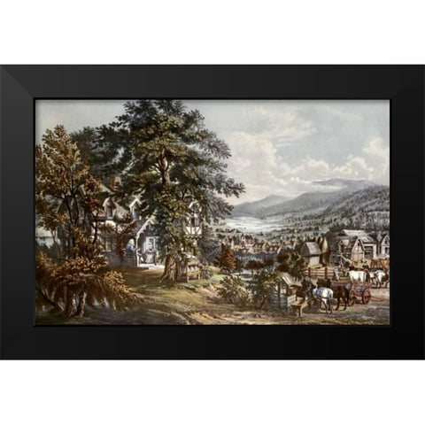 Home of Evangeline-Acadian Land Black Modern Wood Framed Art Print by Currier and Ives