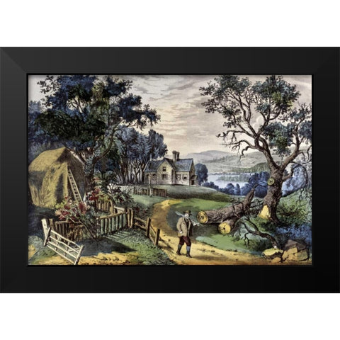My Boyhoods Home Black Modern Wood Framed Art Print by Currier and Ives