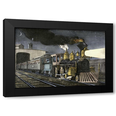 Night Express: The Start Black Modern Wood Framed Art Print by Currier and Ives