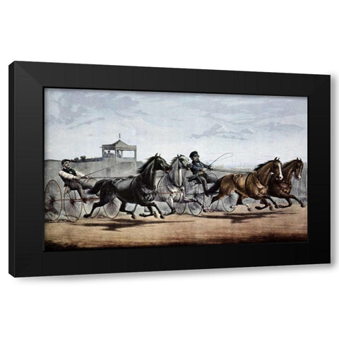 Passing The Stand Black Modern Wood Framed Art Print with Double Matting by Currier and Ives