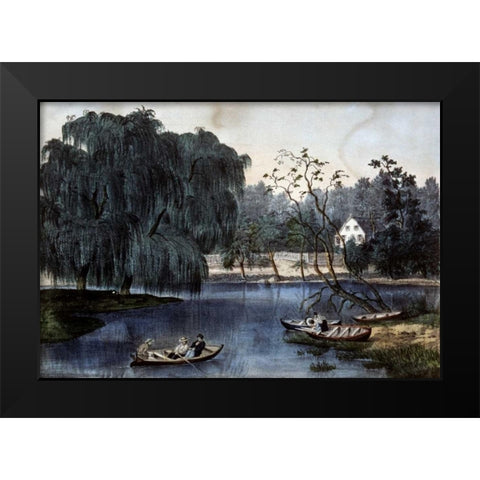 Rural Lake Black Modern Wood Framed Art Print by Currier and Ives