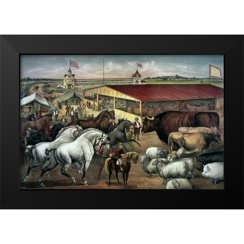 Sights at The Fair Ground Black Modern Wood Framed Art Print by Currier and Ives