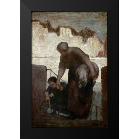 Laundress Black Modern Wood Framed Art Print by Daumier, Honore