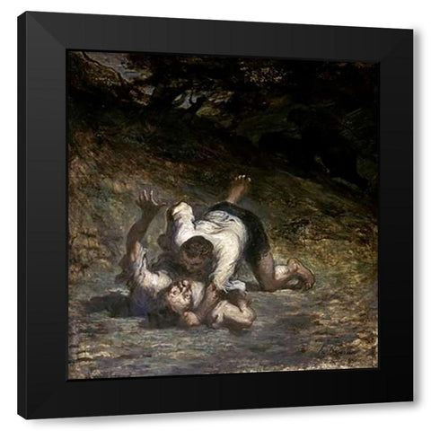 Thief and The Ass Black Modern Wood Framed Art Print with Double Matting by Daumier, Honore