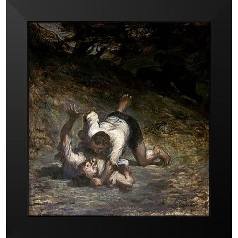 Thief and The Ass Black Modern Wood Framed Art Print by Daumier, Honore