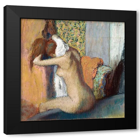 After the Bath Black Modern Wood Framed Art Print by Degas, Edgar